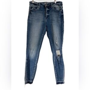 Kancan High Rise Skinny jeans vertical stripe ankle raw hem women’s sz 11/29